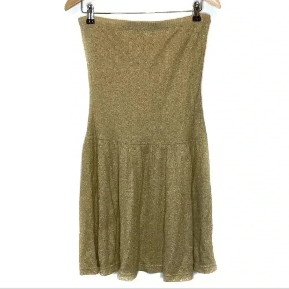 Free People Womens Strapless Cable knit Gold Metalic Dress